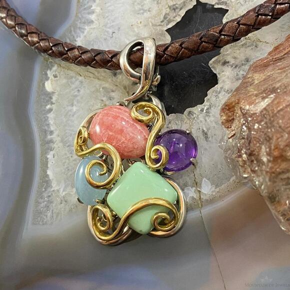 Carolyn Pollack Southwestern Style Sterling & Brass Multistone Decorated Pendant - Picture 5 of 10